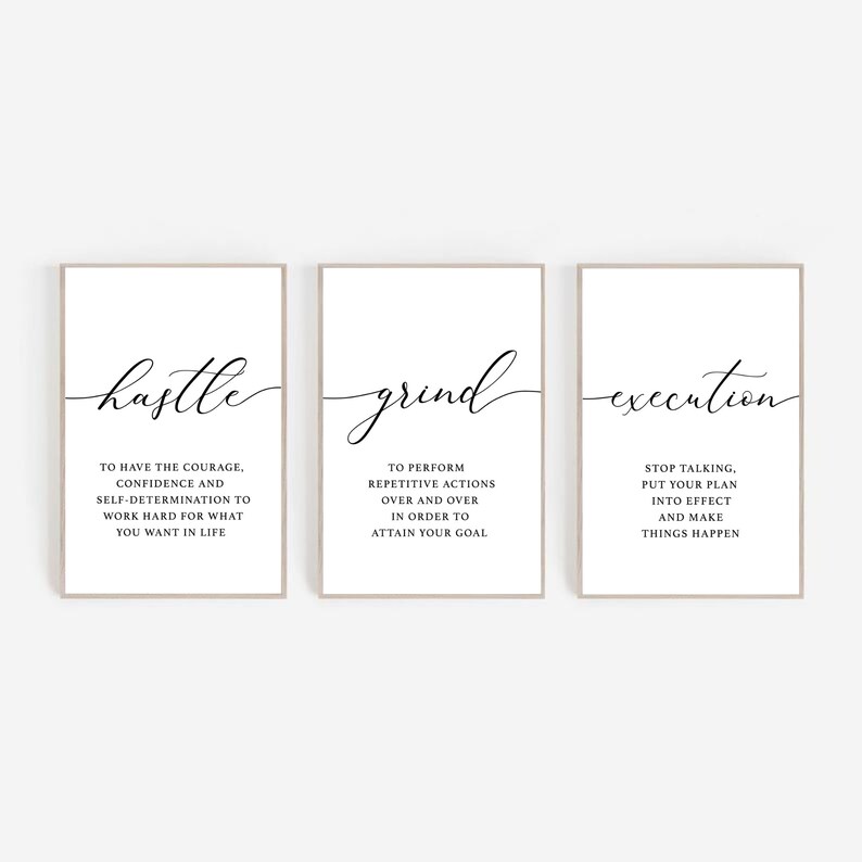 Set of 3 Inspirational Wall Print, Simple Motivational Wall Art, Hustle ...