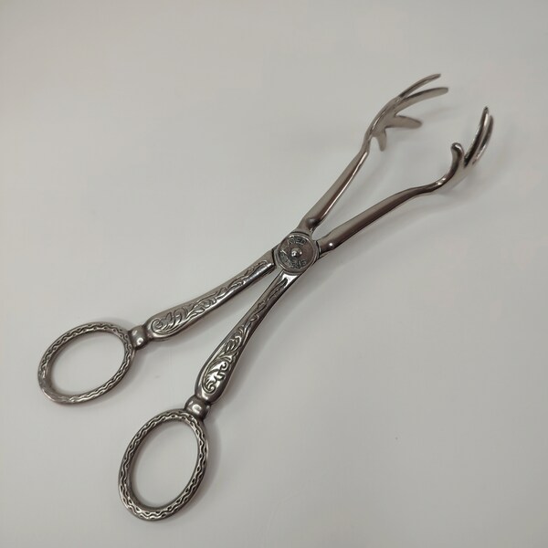 Vintage Pair of Silver Plated Scissor Tongs Serving Tongs Sugar Ice Bird Claw Feet Design Cutlery