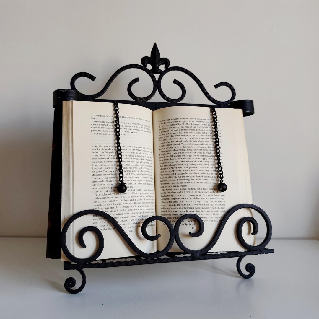 Large Iron Recipe Book Stand With Weighted Page Holders Black Metal ...