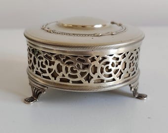 Antique Silver-Plated Jewellery Box / Vintage Footed Trinket Box / Dressing Table Jar / Jewelry Casket / Perfect Gift Idea