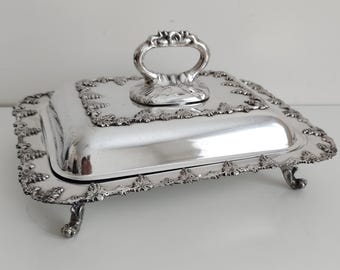 Ornate Silver Plated Entrée Dish with Removable Handle Heavy 2kg Vintage Serving Dish Serving Platter Silverware Tableware Serving Tray
