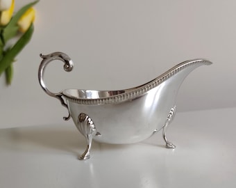 アンティーク イギリス製 銀メッキ グレイビーボート、脚付きソースボート 1902年～1930年頃、ウィリアム・ハットン＆サンズ社製、食器類