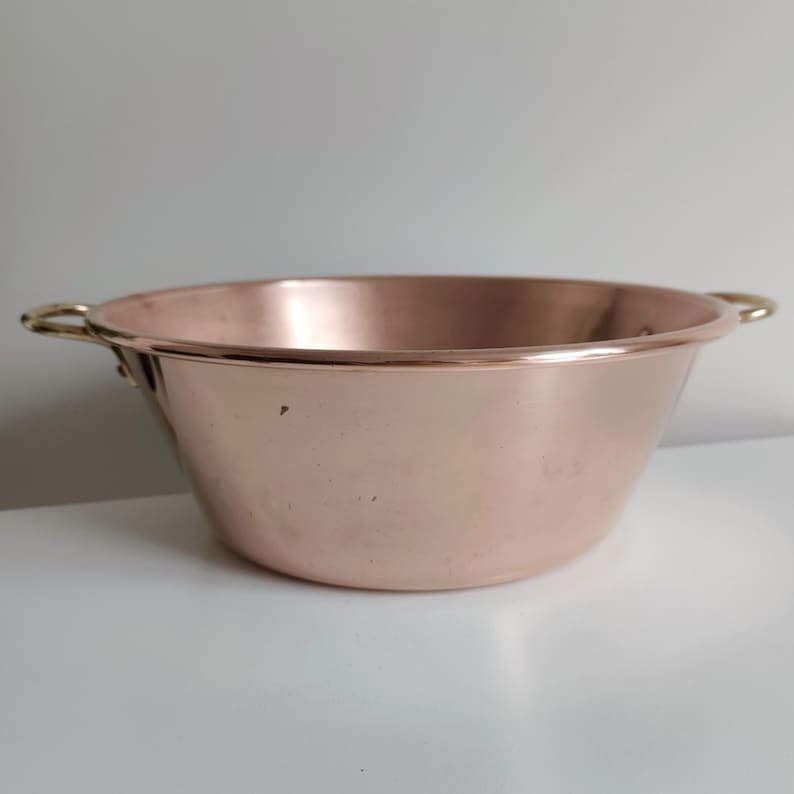 Vintage French Copper Jam Pan with Brass Handles Copper Basin Copper Saucepan Cooking Confiture Jam Pan Pot Copperware Rustic Kitchen Decor image 3