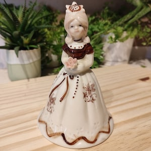 Vintage Victorian Porcelain Figurine Bell Girl with Flower
