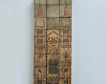 Antique Wooden Puzzle Cube Blocks – 24 Piece Set, Multiple Images, Unboxed. Unique Gift