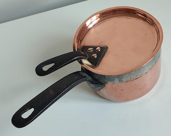 Antique Copper Saucepan and Lid Heavy Hammered Lidded Saucepan Dovetail