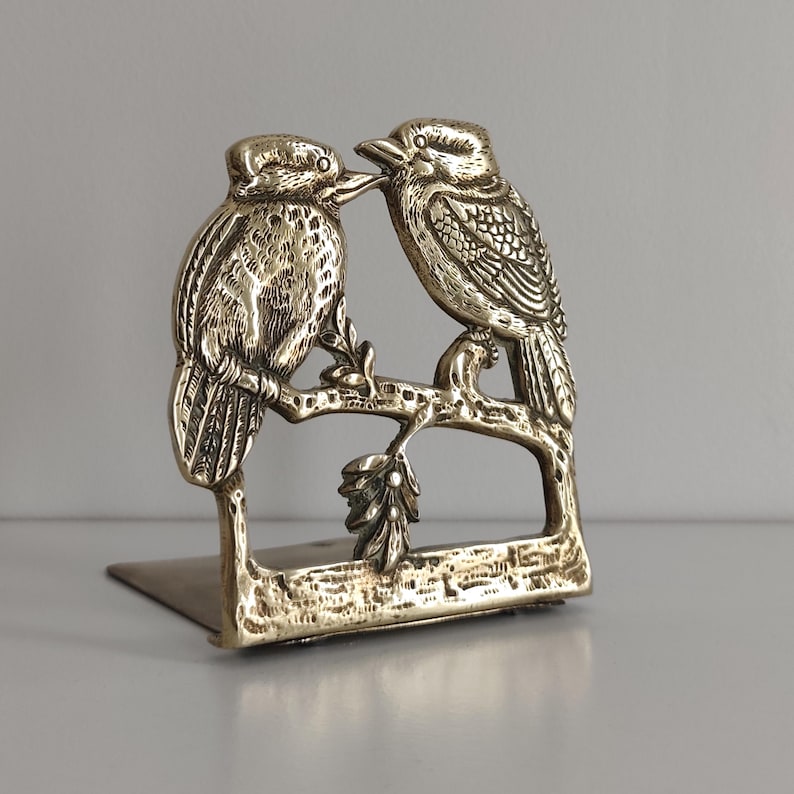 Vintage Brass Bookend with Pair of Birds on a Branch / Book Holder / Library Shelf Decor / Nature Lover Gift image 6