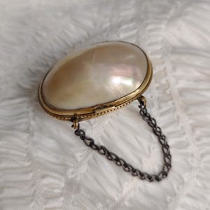 Antique Mother of Pearl Brass Hinged Box • Oyster Shell Pill Box • Ring Holder • Small Trinket Box • Vintage Gift