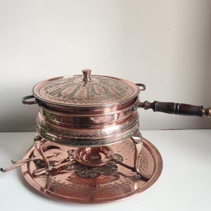 Vintage Chafing Dish Set by Nader Copper Factory Warming Pan With Burner Chafing Pan with Stand and Tray Food Warming Dish Set Copperware