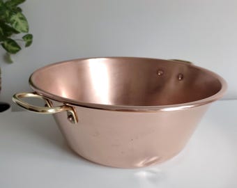 Vintage Franse koperen jampan met messing handgrepen Koperen bekken Koperen steelpan kookconfituur jampan pot koperwerk rustiek keukendecor