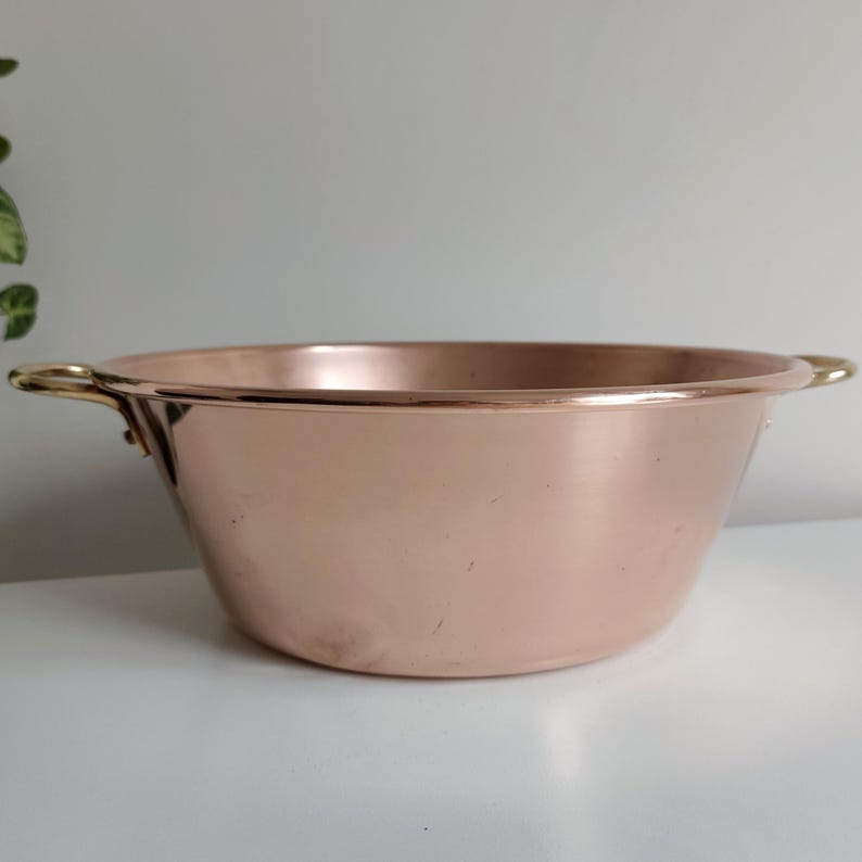 Vintage French Copper Jam Pan with Brass Handles Copper Basin Copper Saucepan Cooking Confiture Jam Pan Pot Copperware Rustic Kitchen Decor image 5