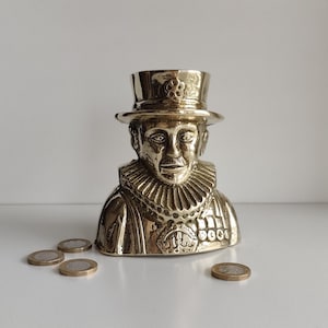Vintage Money Box Solid Brass Piggy Bank Cash Savings Bank for Money Coin Money Box British Yeoman Warders Beefeaters of The Tower of London