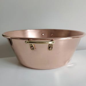 Vintage French Copper Jam Pan with Brass Handles Copper Basin Copper Saucepan Cooking Confiture Jam Pan Pot Copperware Rustic Kitchen Decor image 4