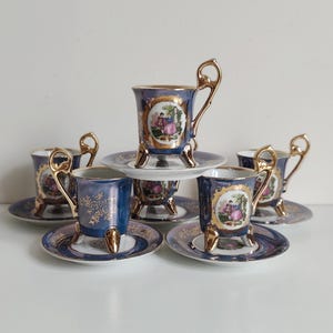 Elegant Vintage Demitasse Cup and Saucer Set of 6 Unused Espresso Coffee Cup with Saucer Set 12pc by Ojima Made in Japan Floral Gold Pattern