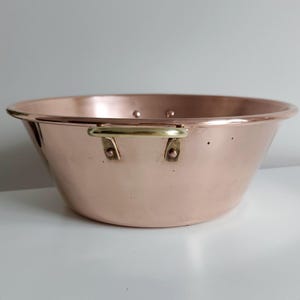 Vintage French Copper Jam Pan with Brass Handles Copper Basin Copper Saucepan Cooking Confiture Jam Pan Pot Copperware Rustic Kitchen Decor image 6
