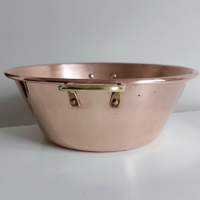 Vintage French Copper Jam Pan with Brass Handles Copper Basin Copper Saucepan Cooking Confiture Jam Pan Pot Copperware Rustic Kitchen Decor image 6