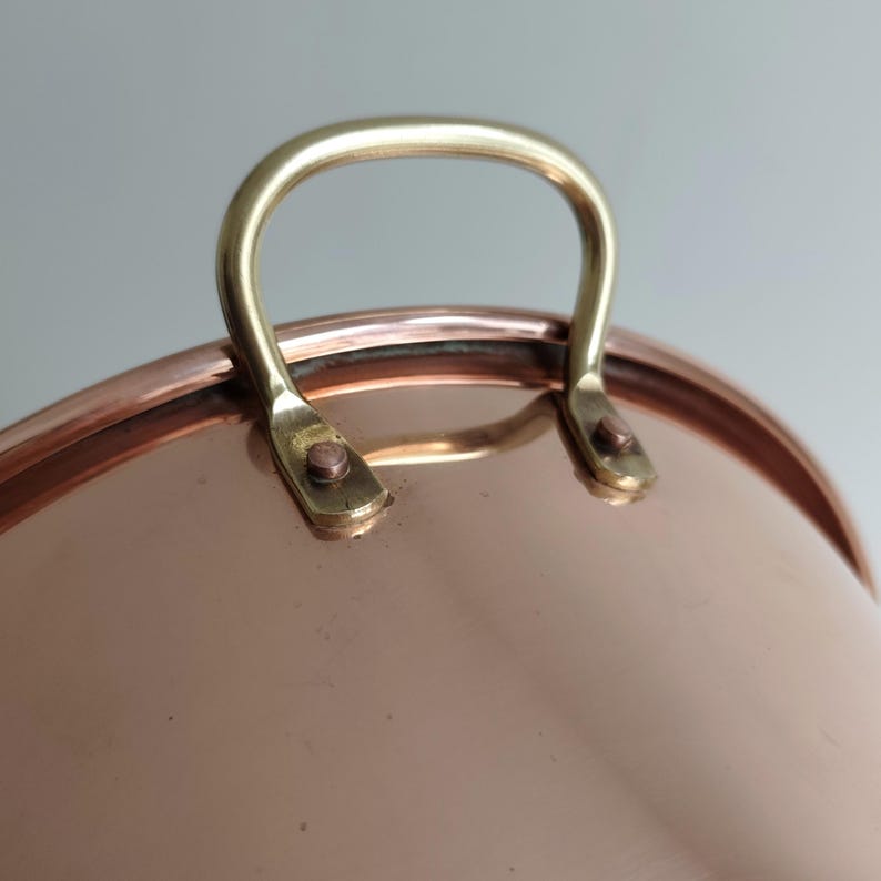Vintage French Copper Jam Pan with Brass Handles Copper Basin Copper Saucepan Cooking Confiture Jam Pan Pot Copperware Rustic Kitchen Decor image 8