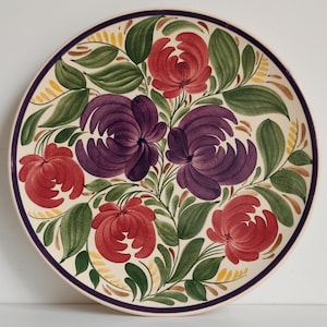 Large 12&#39; Vintage Display Ceramic Plate with Hand Painted Floral Pattern by Wade Heath Wall Plate Fruit Bowl Rustic Wall Decor Gift Idea