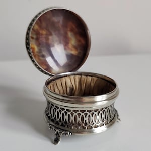 Antique Silver-Plated Jewellery Box with Faux Tortoiseshell Lid / Vintage Footed Trinket Box / Jewelry Casket / Perfect Gift