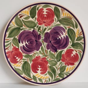Large 12&#39; Vintage Display Ceramic Plate with Hand Painted Floral Pattern by Wade Heath Wall Plate Fruit Bowl Rustic Wall Decor Gift Idea