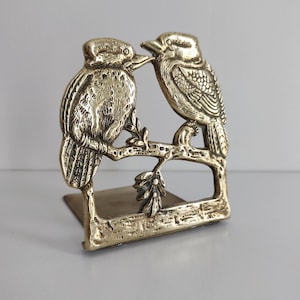 Vintage Brass Bookend with Pair of Birds on a Branch / Book Holder / Library Shelf Decor / Nature Lover Gift image 1