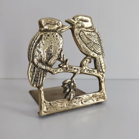 Vintage Brass Bookend with Pair of Birds on a Branch / Book Holder / Library Shelf Decor / Nature Lover Gift