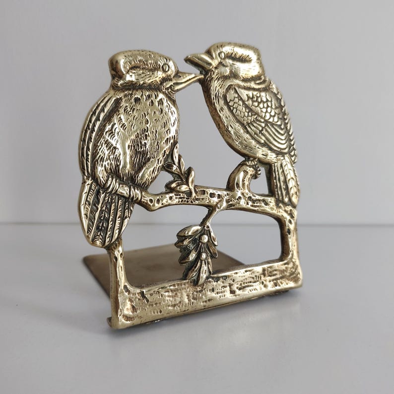 Vintage Brass Bookend with Pair of Birds on a Branch / Book Holder / Library Shelf Decor / Nature Lover Gift image 1