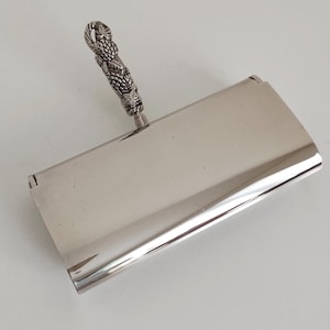 Vintage Silver Plated Manual Table Crumb Brush Sweeper with Ornate Handle Silent Butler Mechanical Crumb Catcher for Tablecloth Utensils