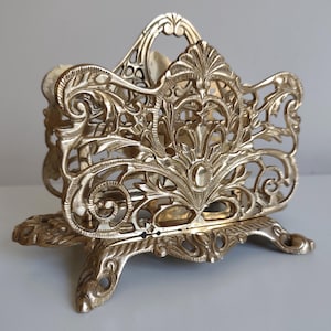 Antique Brass Letter Holder Two Slots Envelope Stand Letter Rack Desk Storage Office Accessories Shelf Decor Tissue Napkin Holder Gift Idea