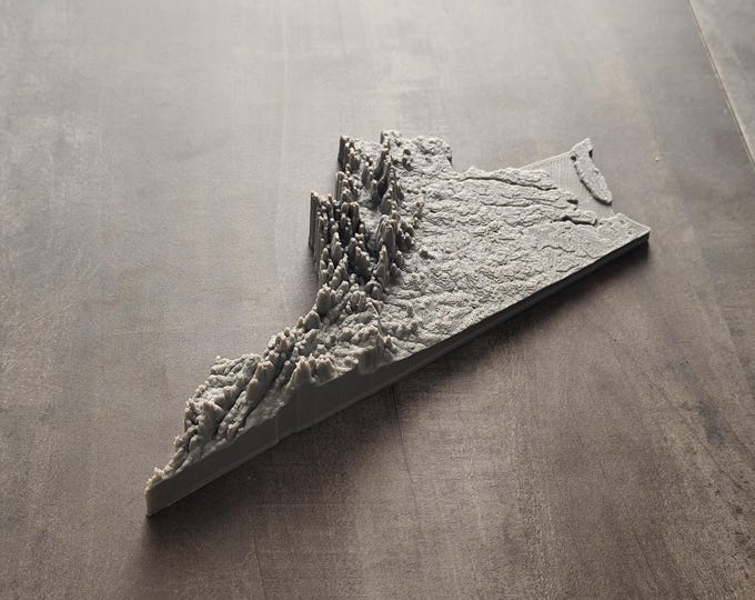 3D Printed Topographic Relief Map | Virginia | Tactile Terrain Model