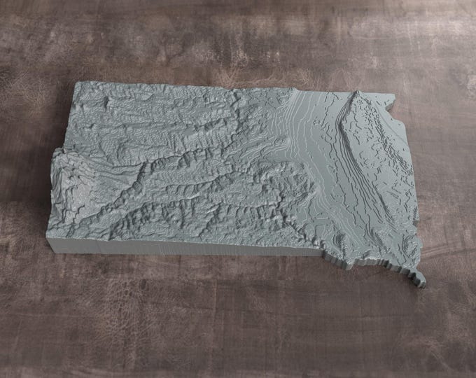 3D Printed Topographic Relief Map | South Dakota | Tactile Terrain Model