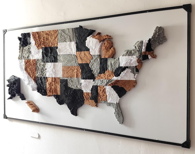 3D Printed USA Relief Map | 36 Inch Topographic Wall Art (51 Pieces)