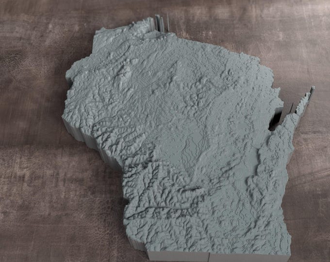 3D Printed Topographic Relief Map | Wisconsin | Tactile Terrain Model