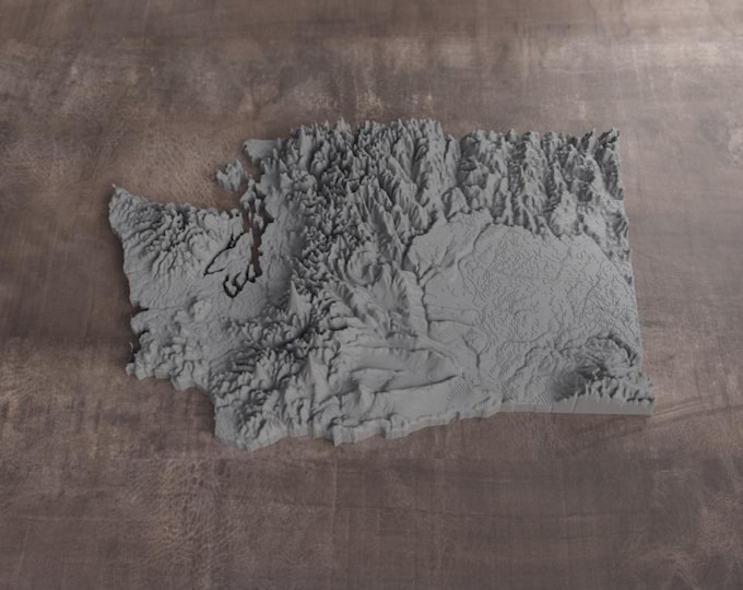 3D Printed Topographic Relief Map | Washington | Tactile Terrain Model