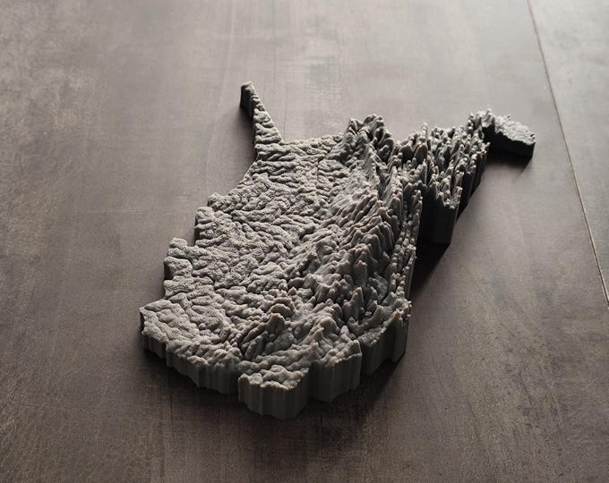 3D Printed Topographic Relief Map | West Virginia | Tactile Terrain Model