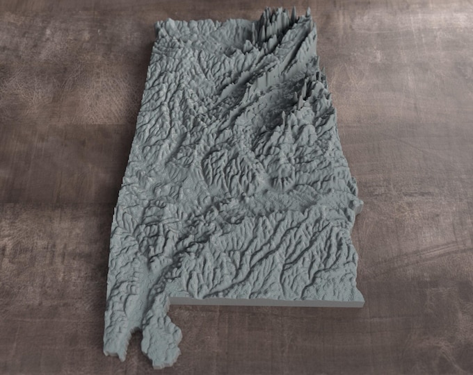 Alabama | 3D Printed Topographic Relief Map | Tactile Terrain Model