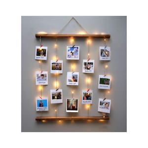 Personalized Wooden Photo Hanger 12 Photo | Led Light | Memo Board | Picture Holder | Wall Decor | Wood decor | Photo Frame | Photo Hanger