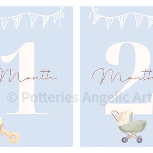 Cartes-éclair imprimables de première année d'étape bleu bébé pour des souvenirs photo, cadeau de baby shower