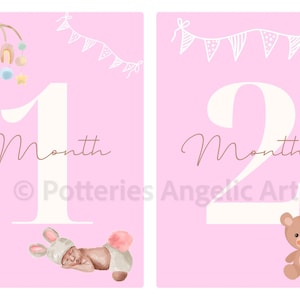 Flashcards imprimables de première année d'étape en rose bébé pour des photos souvenirs