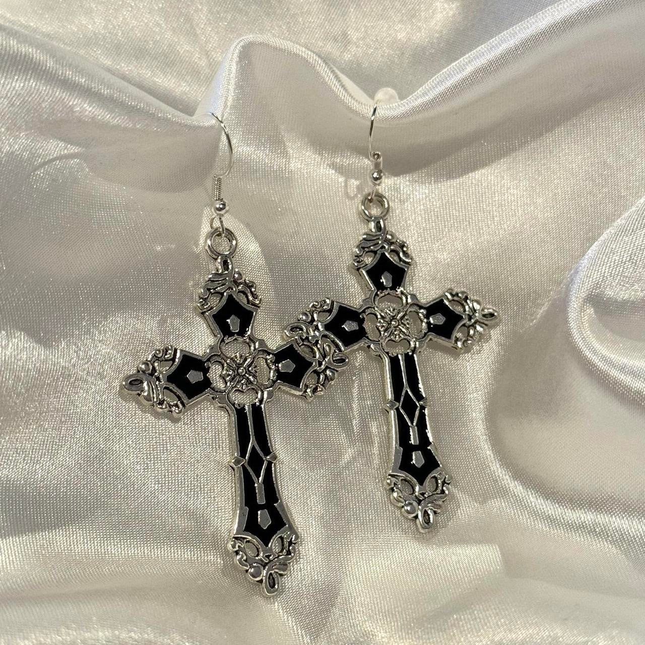 Orecchini A Mezzo Cerchio In Argento Sterling 925 Con Cristalli - Dangling Cross Half - Eleganti Per Donne, In Scatola Regalo - 3