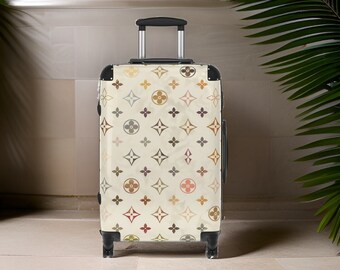 Beige Tri-Color Luxury Designer Suitcase - Monogram Luggage Set, Designer Style, Luxury Suitcase, Hardshell Luggage, TSA Approved Lock