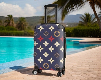 Blue Monogram Designer Luxury Suitcase - Luxury Luggage Set, Navy Designer Luggage, Hardshell Suitcase, Carry-On, TSA Approved Lock