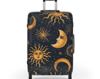 Sun & Moon Astrology Suitcase - Navy Luggage, Moon Suitcase, Sun, Tarot Inspired, Witchy Carry-On, Hardshell Luggage, TSA Approved Lock