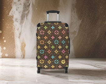 Brown Monogram Luxury Suitcase - Brown Luggage Set, Hardshell Suitcase with Wheels, Designer Style Carry-On, Custom Luggage, TSA Approved