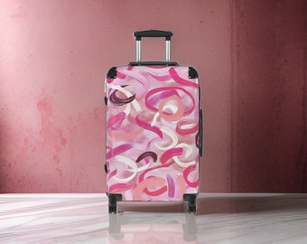 Women's Pink Abstract Suitcase - Pink Luggage Set, Suitcase For Little Girl, Girls Luggage, Pink Hardshell Carry-On, TSA Approved Luggage