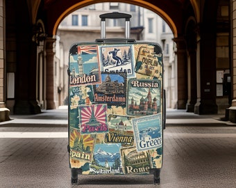 Regalo per viaggiatori europei Valigia per bagagli in Europa - Regalo per jet set in viaggio, valigia rigida con ruote, set di valigie, approvato TSA