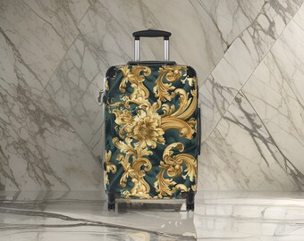 Green & Gold Luxury Suitcase - Green Luggage Set, Elegant Luxury, Gold Carry-on Luggage, Hardshell with Wheels, Rugged TSA Approved Lock