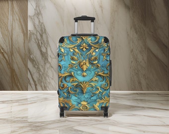 Valigia di lusso dorata turchese - Set di valigie turchesi, valigie da donna, valigie rigide, valigie, bagaglio a mano, lucchetto approvato TSA