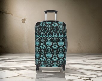 Black Turquoise Abstract Suitcase - Turquoise Blue Luggage, Hardshell Luggage with Carry-On, Suit Case, Custom Luggage, TSA Approved Lock