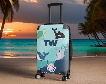 Custom Ocean Animals Kid's Suitcase - Whale Suitcase, Children's Luggage, Custom Suitcase, Kid's Luggage, Child's Suitcase, TSA Approved